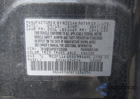 2015 Nissan Sentra Sl из США, поврежденный, VIN 3N1AB7AP8FY336094